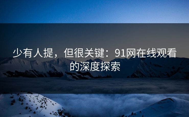 少有人提，但很关键：91网在线观看的深度探索