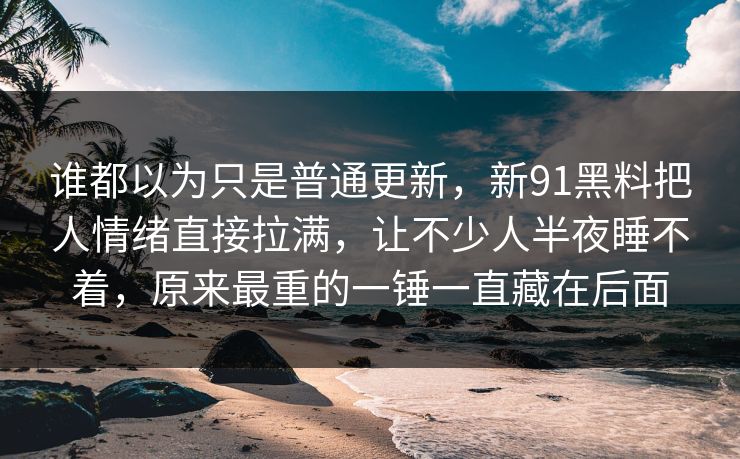 谁都以为只是普通更新，新91黑料把人情绪直接拉满，让不少人半夜睡不着，原来最重的一锤一直藏在后面