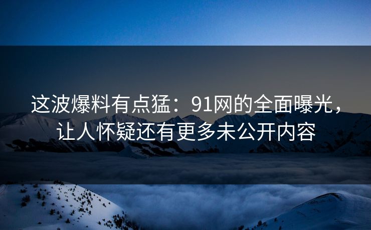 这波爆料有点猛：91网的全面曝光，让人怀疑还有更多未公开内容